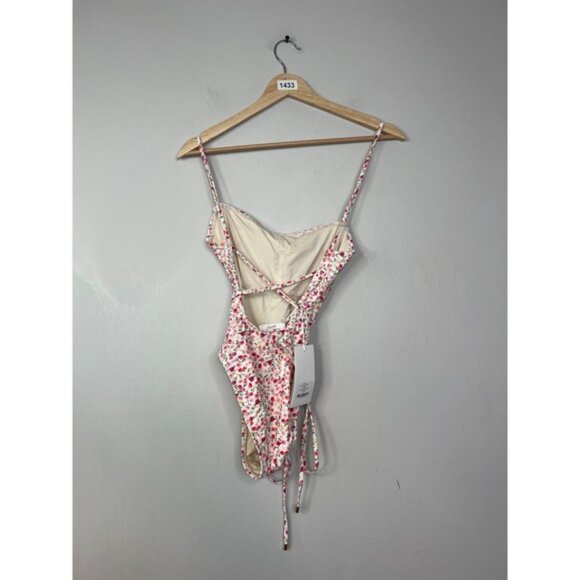 NWT Peony Tie Side One-Piece Floral Criss-Cross Back Swimsuit in Pink Rosie - Picture 7 of 8